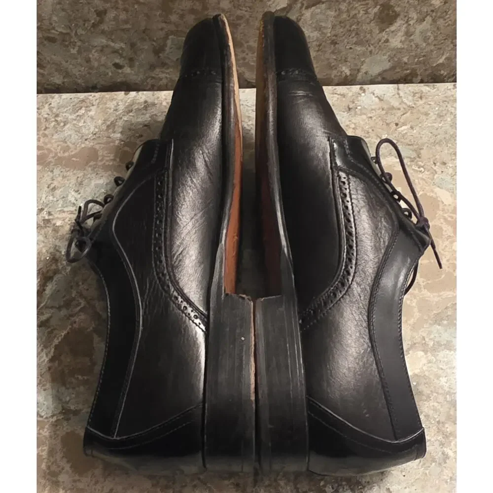Stamati Mastroianni Men’s Black Leather Cap Toe Oxford Bespoke Shoes Size 10.5 W